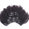 Kabadu 8pcs 120g/set Afro Kinky Curly Clip In Hair Extension For Black Women Human Hair 4B 4C Brazilian Virgin Human Hair Clip Ins for African American Natural Black Color 8 Inch