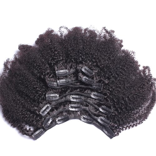 Kabadu 8pcs 120g/set Afro Kinky Curly Clip In Hair Extension For Black Women Human Hair 4B 4C Brazilian Virgin Human Hair Clip Ins for African American Natural Black Color 8 Inch