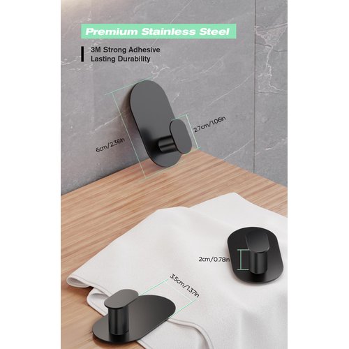 Aikzik Adhesive Hooks, 4 Pack Wall Mount Hooks, Max 18LB Load Sticky Hooks for Hanging Robes, Towels, Hat, Clothes, No-Drilling Stainless Steel Hooks for Bathroom, Bedroom, Kitchen