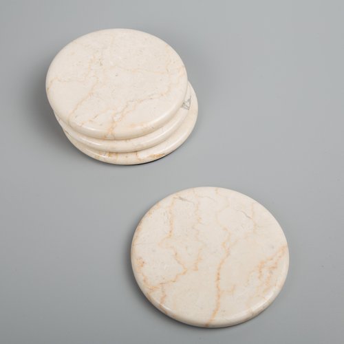 Creative Home Natural Champagne Marble Set of 4 Piece Round Coasters, 4" Diameter