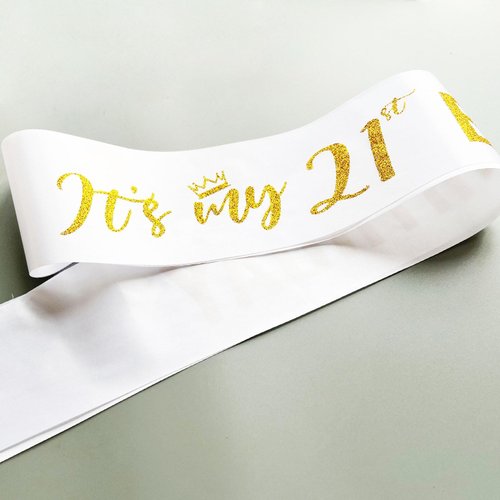 It’s My 21st Birthday Sash,21st Birthday Sash,Glitter Letter 21st Birthday Sash for Girls,Happy 21st Birthday Party Decorations,White and Gold