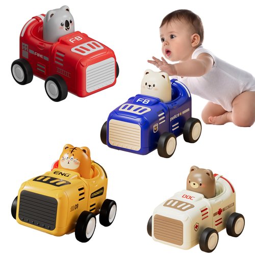 Mukoiber Toy Cars for Toddlers 1-3 Years Old Boy Girl, 4 Pack Press and Go Car Toddler Boy Toys, Infant Play Vehicle Set, Baby Animal Racing Cars, 1 Year Old Boy Birthday Gift