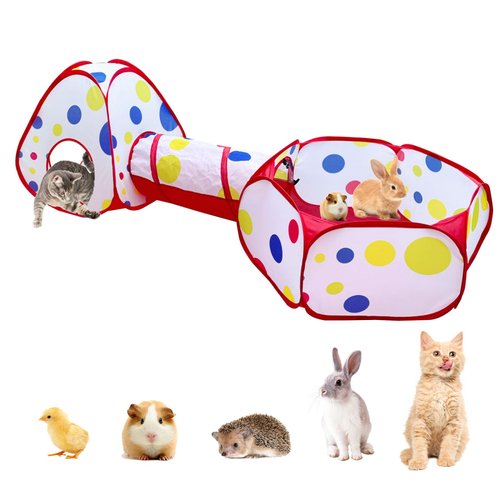 Small Animals Playpen, Rabbit Cage Tent with Cat Tunnel Portable Indoor Outdoor Exercise Playground for Cat Kitten Rabbit Hamster Guinea Pig Bunny Ferret Chinchilla Brooder Box Cage Tent