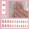 Hkanlre Pink Press on Nails Medium Bow Fake Nails Tips Full Cover Almond False Cute Nails for Women and Girls 24PCS