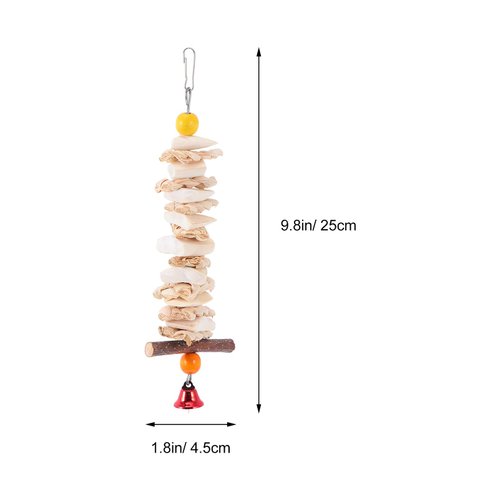 Bird Cuttlebone Cuttlefish Bones with Bell Beak Stone Parrot Beak Desalting Toy Cuddle Bone Pet Training Chew Molar Toy Hanging 25CM