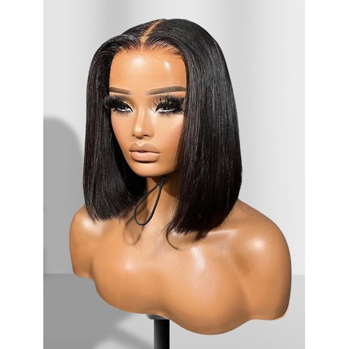 YGQWD 12" Wear and Go Bob Wig Human Hair Glueless Wigs Human Hair Pre Plucked Pre Cut Lace Wig Short Bob Wigs Human Hair 4x4 Straight HD Lace Closure Wig for Women 180 Density Ready to Go Beginner Wig