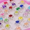 SUNMALL 36 pcs Little Girl Play Rings, Adjustable Rhinestone Gem Rings in Box, Children Kids Jewelry Rings Set with Heart Shape Display Case, Girl Pretend Play and Dress up Rings for Kids