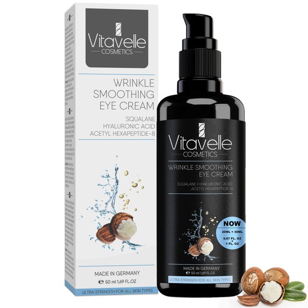 VITAVELLE Smoothing Eye Cream for Wrinkles- Anti Aging Eye Cream for Dark Circles and Puffiness, Under Eye Cream for Dark Circles & Wrinkles, Under Eye Cream with Hyaluronic Acid (Squalane (50 ml))
