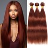 Reddish Brown Straight Bundles Human Hair Copper Red Brown Bundles Color 33 Human Hair Aubuwn Straight Bundles Double Weft Brazilian Remy Hair Extensions for Black Women (22 22 22 Inch 3 Bundles)