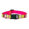 XSmall Neon Pink/Multi Stripe Dog Collar: 1/2" wide, Adjusts 6-12" - Made in USA.