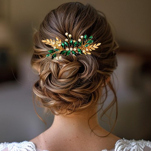 YBSHIN Bride Wedding Rhinestone Hair Comb Gold Leaf Hair Piece Crystal Bridal Hair Accessories for Women