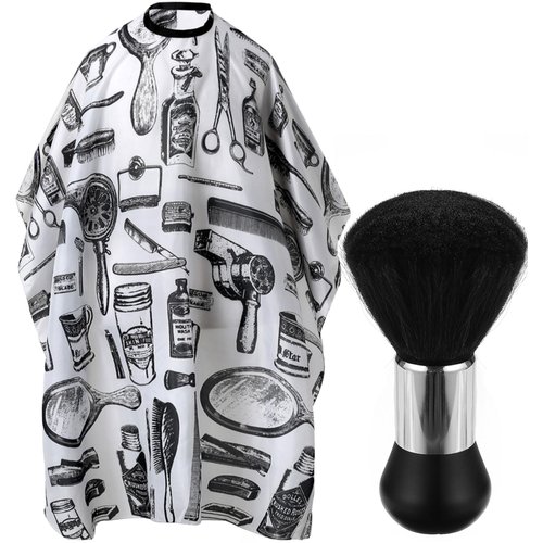 Borogo Professional Hair Cutting Cape with Neck Duster Brush, Salon Barber Cape, Hairdressing Accessories (White Floral Print)