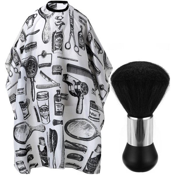 Borogo Professional Hair Cutting Cape with Neck Duster Brush, Salon Barber Cape, Hairdressing Accessories (White Floral Print)