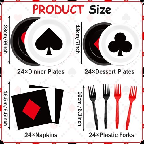 CHUNNIN 96Pcs Casino Party Plates and Napkins Las Vegas Party Decorations Casino Night Party Dessert Plates Poker Dessert Tableware Set for 24 Guests Game Night Birthday Event Game Supplies Favor