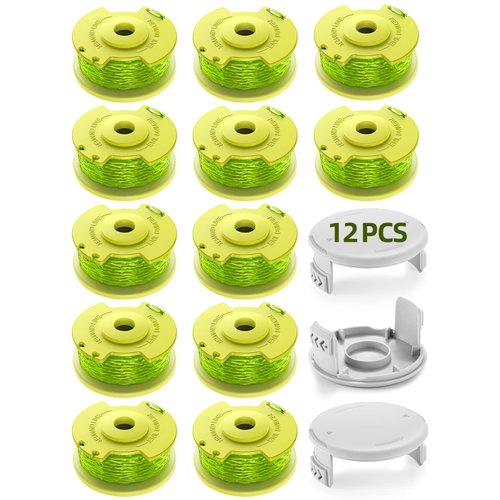 YWTESCH Trimmer String for Ryobi One Plus+ AC80RL3,11 FT/0.080-Inch，Spool Replacement Compatible with Ryobi 18v, 24v, and 40v Cordless Trimmers (12 Pack Trimmer Line & 3 Pack Trimmer Cap)