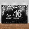 Mocsicka Sweet 16 Birthday Backdrop Glitter Silver Sweet Sixteen Background Girls 16th Birthday Party Cake Table Decoration Photo Booth Props (7x5ft)