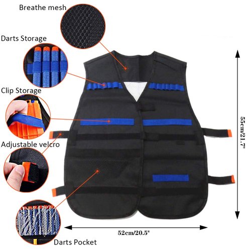 Tactical Vest Kit for Nerf Guns N-Strike Elite Series with Refill Darts,Reload Clips, FaceTube Mask, Hand Wrist Bands and Protective Glasses,Nerf Vest Toys for Boys & Girls