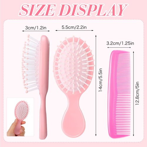 Nuanchu 12 Pcs Mini Wet Hair Brush and Comb Set Travel Hair Brush Small Dressing Comb Plastic Detangler Brush Detangling Toddler Comb for Kids Toddler Baby Wet Curly Hair(Light Color)