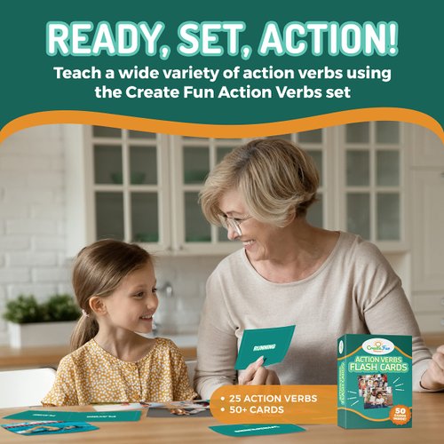 Action Verbs Flash Cards - 50-Piece Educational Flash Cards for Speech Therapy and Home Schooling - Thick and Durable Vocabulary Builder Flash Cards for Kids and Adults
