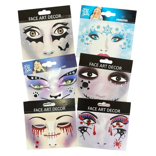 6-Pack Halloween Face Art Stickers for Kids – Reusable Face Tattoos for Cosplay, Party, and Festival Makeup – Fun and Festive Face Decals (Bat, Cat, Skeleton, Spider Designs)