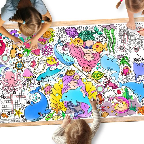 Gatherfun Mermaid Party Giant Coloring Poster - 31.5X 72 Inches - Versatile Classroom Wall Décor & Birthday Activity - Mermaid Poster or Table Cover for School Parties and Special Events