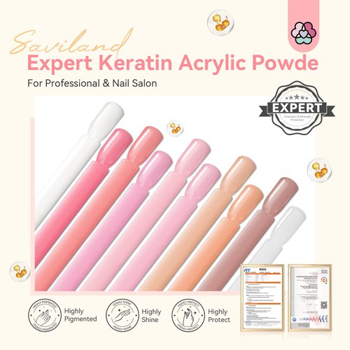 Saviland Acrylic Powder Set: Keratin Professional Acrylic Nail Powder Clear/Nudes/Pink Acrylic Ultra Fine Powder for Nail Extension 3D Nail Art Quick Dry Salon Quality Acrylic Nails 10G * 10