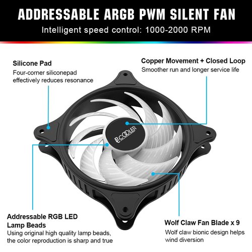 PCCOOLER 120mm ARGB Case Cooler Fan, 3 Pack FX120 ARGB Computer Case Fans, Aura +5V/3 PIN Addressabel Fans Advanced Lighting Customizations - PWM High Performance Cooling Fan for PC Case Computer Fan