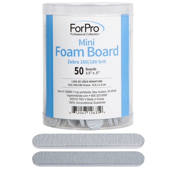 ForPro Professional Collection Mini Foam Board, Zebra, 100/180 Grit, Double-Sided Manicure Nail File, 3.5” L x .5” W, 50-Count