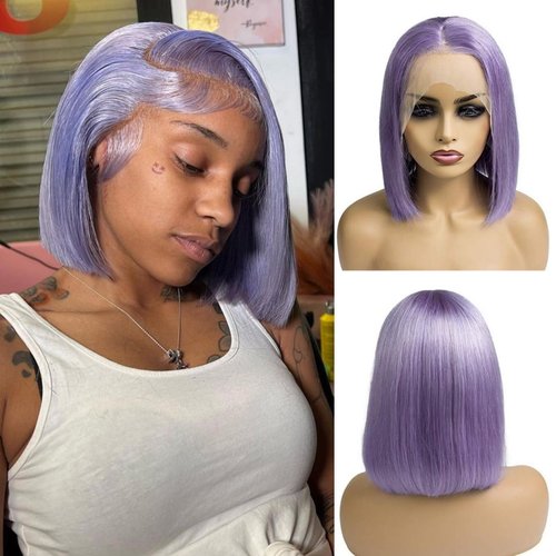 Munx 12 Inch HD Lace Bob Wig Human Hair 13X4 Lace Front Wigs Human Hair Wig Lilac Lace Frontal Bob Wigs for Women Straight Purple Bob Wigs for Black Women 180% Density Pre Plucked