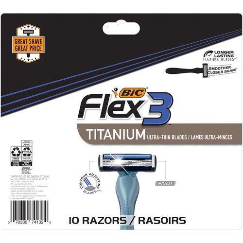 BIC Flex 3 Titanium Disposable Razors for Men, For a Smooth, Ultra-Close and Comfortable Shave, 10 Piece Disposable Razor Set with 3 Blades
