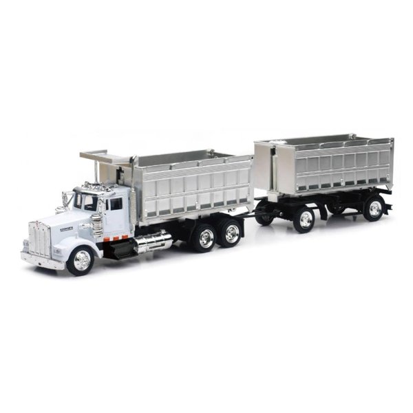 Kenworth W900 Double Dump Truck with Trailer in Red and Chrome, cab is die-cast Metal, Balance is high Impact Plastic,unisex-children