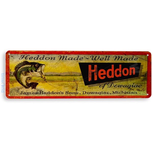 Tinworld TIN Sign B617 Heddon Fishing Lures Retro Rustic Fishing Fish Bait Tackle Marina Shop Cave 6" x 18"