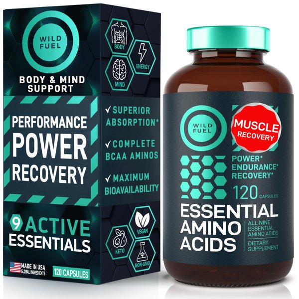 Essential Amino Acids Supplement - 3,000mg Amino Complex + All 9 Best Amino Acids for Muscle Growth, Power and Recovery - Leucine Amino Acid, Lysine, Isoleucine, Tryptophan - 120 Vegan, BCAA Capsules