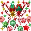 34 Pcs Christmas Foil Balloons Set, Christmas Round Swirl Candy Cane Gift Box and Explosion Star Mylar Balloons, Red Green Gold Xmas Party Decorations for New Year Holiday Theme Party Decor Supplies