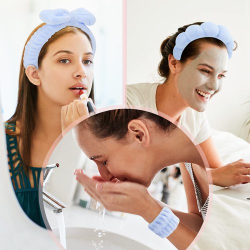 ATROCH Sponge Spa Headbands & Wristband Set,Puffy Makeup Headband Set for Washing Face,Soft Towel Skin Care Head Band,Cute Hair Band Shower 4 Pcs