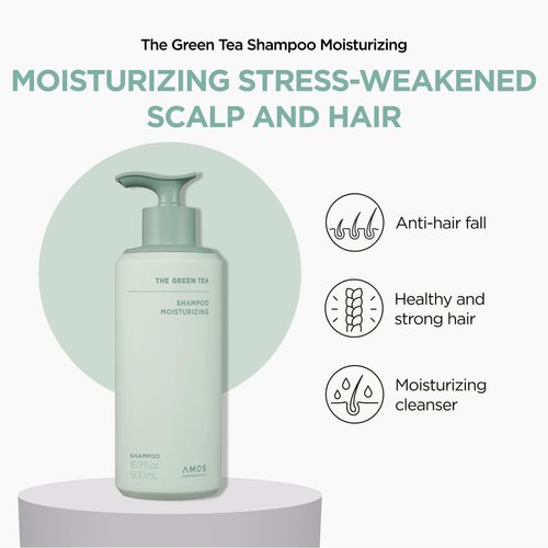 AMOS PROFESSIONAL The Green Tea Shampoo Moisturizing for Thinning Hair, Korean Shampoo for Dry Scalp l Flaky & Itchy Scalp, Strengthening Hair, All Hair Types, 16.9 fl.oz