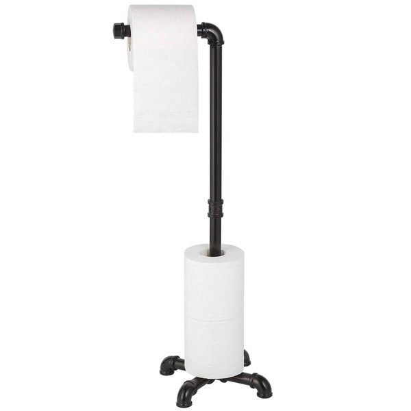 MOOACE Toilet Paper Holder Stand, Industrial Free Standing Bathroom Tissue Paper Roll Dispenser, Black