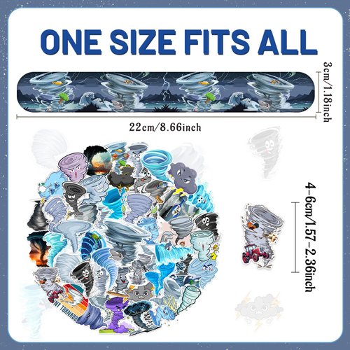 Lcnjscgo 74 PCS Tornado Party Favors, 50 PCS Tornado Stickers 24 PCS Tornado Slap Bracelets Tornado Weather Birthday Party Decorations Supplies for Kids Boys Girls Classroom Rewards