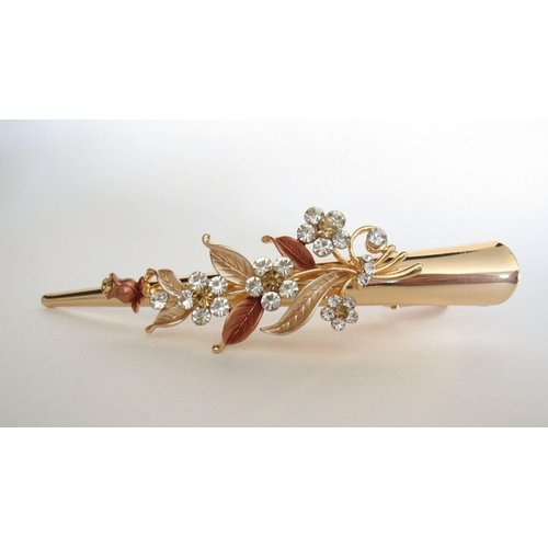Gold tone rose gold leaf and flower metal alligator hair claw clip clamp
