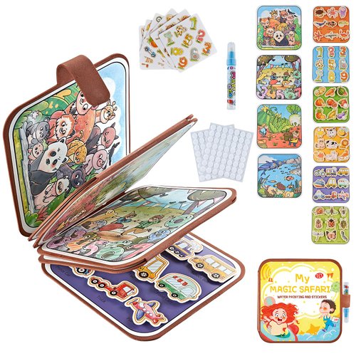 WITBLAN 2-in-1 Busy Board Montessori Toys for Toddlers, Reusable Water Painting Books, Busy Book Sensory Toys Birthday Gifts Ages 1-4 Year Old, Kids Learning Educational Toy Travel Activities