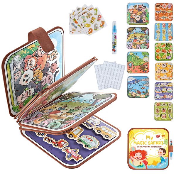 WITBLAN 2-in-1 Busy Board Montessori Toys for Toddlers, Reusable Water Painting Books, Busy Book Sensory Toys Birthday Gifts Ages 1-4 Year Old, Kids Learning Educational Toy Travel Activities
