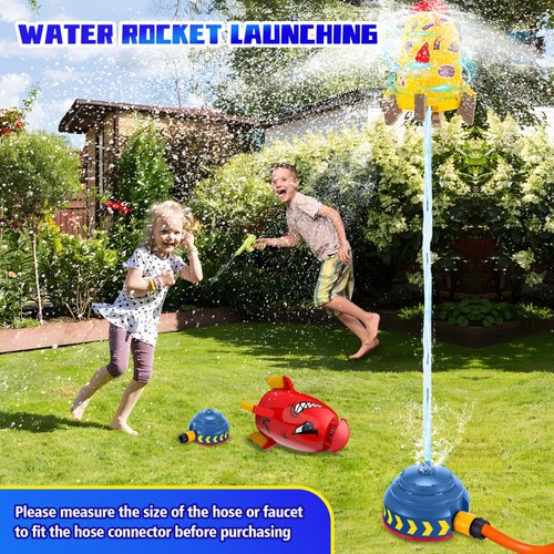 ROHSCE Water Rocket Sprinkler for Kids | Outdoor kids sprinkler Toy, Summer yard outside water toys | Spaceship Rocket Ship Sprinkler Toys for Kids 3 Years and Up | Fun Sprinkler Gift for Boys & Girls