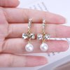 Sttiafay Vintage Crystal Pearl Dangle Earrings Rhinestone Bow Drop Earrings Cz Pearl Earrings Gold Pearl Bow Stud Earrings Jewelry for Women
