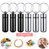 12 Pieces Portable Pill Case First Aid Pill Container Mini Pill Container Waterproof Aluminum Keychain Pill Case Keychain for Medications, Vitamins and Supplements (Black and Silver)