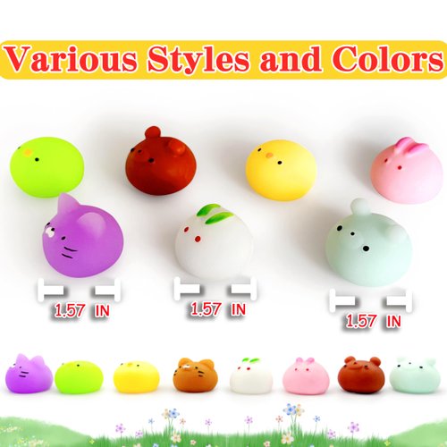 6 Pcs Mochi Squishy Toys for Kids Party Favors, Mini Round Animals Toys Kawaii Squishies for Classroom Prizes, Easter Basket and Goodie Bag Stuffers, Stress Balls Fidget Toys Bulk for Kids