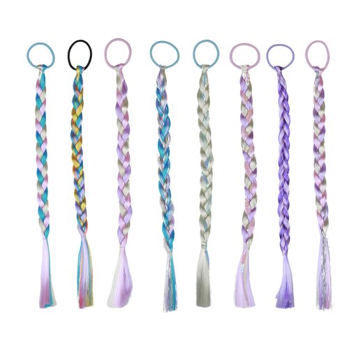 8 Pcs Colored Hair Extensions Hairpieces Braids with Rubber Bands Colorful Synthetic Ponytail Party Hair Accessories