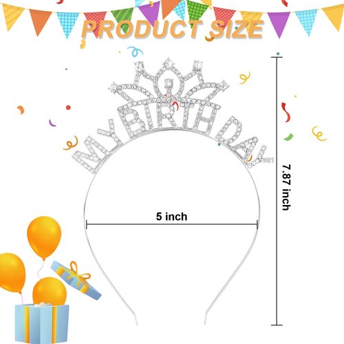 ACO-UINT Silver Birthday Crown for Women, Cute My Birthday Headband Birthday Tiara for Women, Happy Birthday Headband Birthday Princess Decorations Gifts for Women Girls