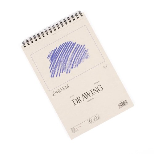 Hartem - Drawing Pad of 100 Ring Bound Sheets + Graphite Pencil 2B | Weight 90g/m2 | Size A4 (21 x 29,7 cm)