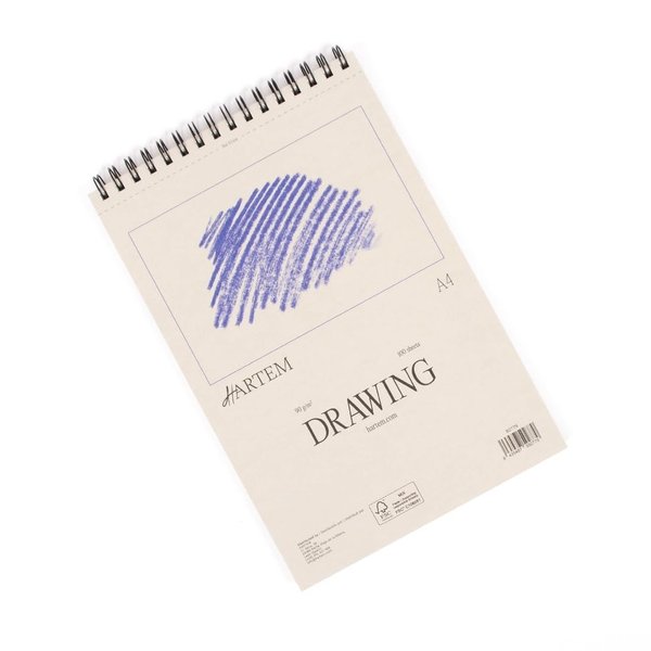 Hartem - Drawing Pad of 100 Ring Bound Sheets + Graphite Pencil 2B | Weight 90g/m2 | Size A4 (21 x 29,7 cm)