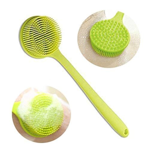 Arswin Silicone Back Scrubber, Long Handle Soft Bristles Bath Brush with Massage Beads, Body Shower Washing Brush Wet or Dry Cleaning Spa Brushing for Men and Women, 14.8 x 3.3 inches